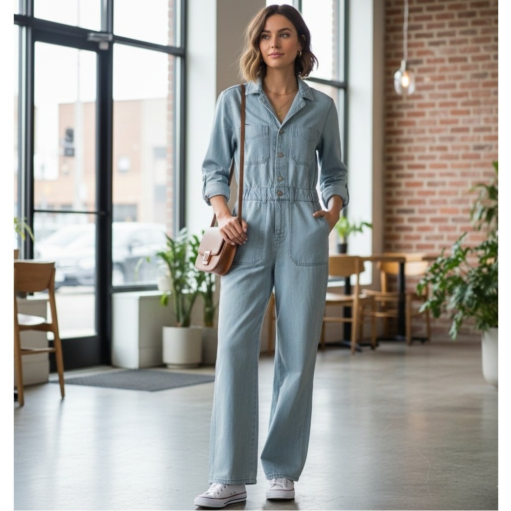 Universal Thread Women's Denim Utility Boiler Jumpsuit Size 10‎ Light Wash Chic